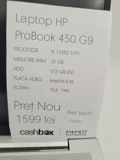 Imagine HP ProBook G9 i5-1235U /32GB RAM / SSD 512GB / Intel Iris Xe 