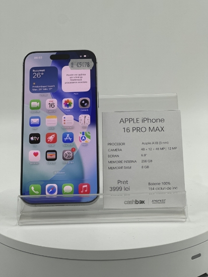 Imagine IPhone 16 PRO MAX  256GB baterie:100%