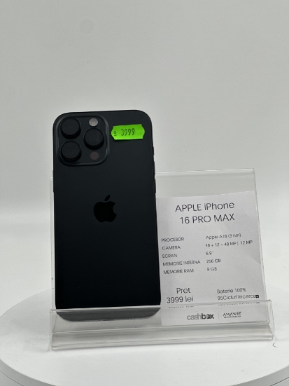 Imagine IPhone 16 PRO MAX 256GB Baterie 100% 95 incarcari