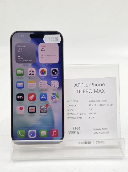 Imagine IPhone 16 PRO MAX  256GB baterie 100% 209CC 