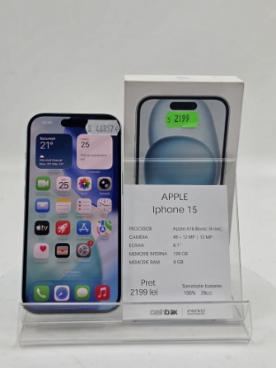 Imagine IPhone 15 128GB BAT 100% 28CC Produs Ca Nou
